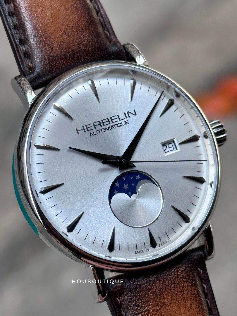 HERBELIN Inspiration MoonPhase Silver Sunburst Dial Mens Automatic Dress Watch 500pc Limited Edition