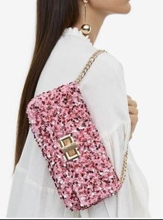 H&M Pink Sequin Shoulder Bag with Gold Chain
