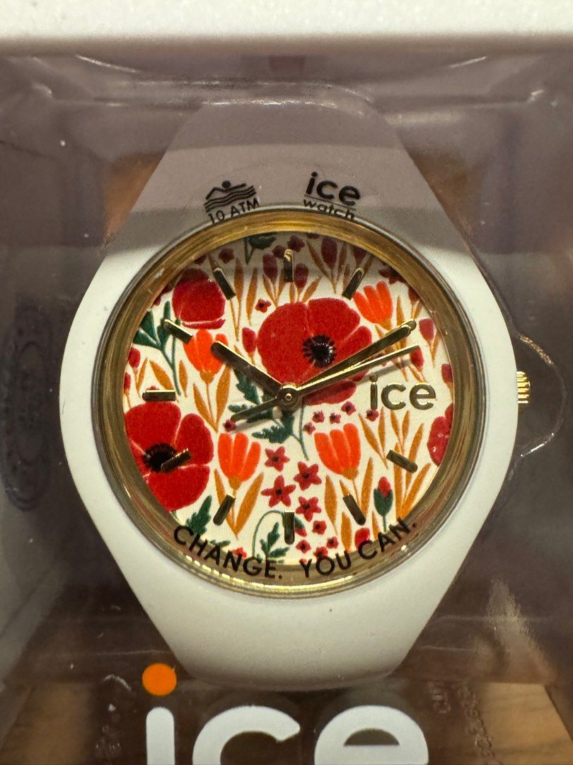 Ice-Watch - Ice-Flower - Poppy - White/Wine Unisex(43mm) Silicone Watch Ice-Watch - ICE flower Poppy fields - Women\u0027s white watch with