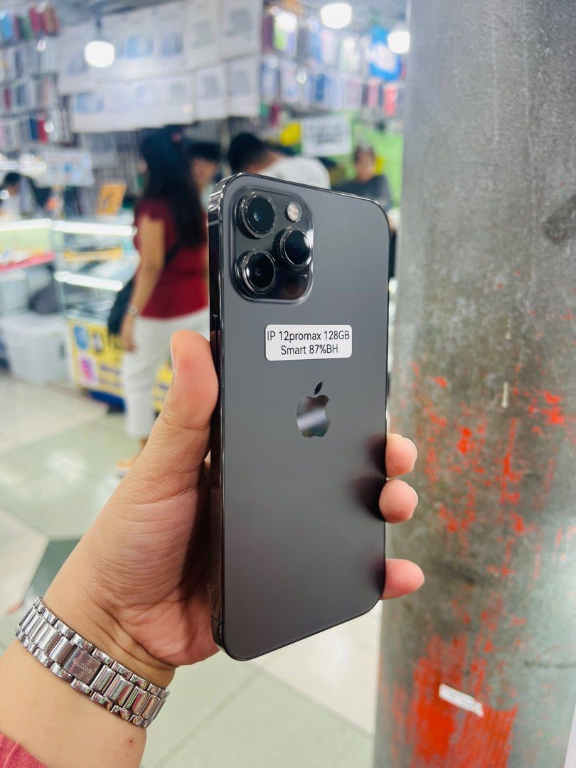 Iphone 12 Pro Max 128gb 87% batt Smartlocked NTC (Category: iPhone 12 Series) located in San Juan City. Submitted by javedsgadgetshop (Listing ID 1304909837, Image 3). Description: OPEN FOR INSTALLMENT VIA CREDIT CARD/GGIVES/SPAY/BILLEASE & SWAP/TRADE-IN! WE BUY AND SELL ( ANYKINDS OF UNIT BINIBILI PO NAMIN)! PTPA : Padelete po f bawal Read ❗️Onhand ‼️ Iphone 12promax •128gb •NTC Variant •87% batt health •Smartlocked •95% Smoothness •No hidden is