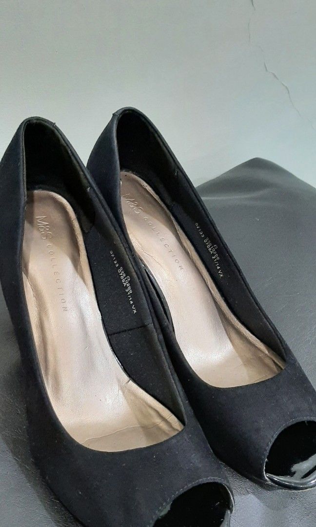 Mark & Spencer Black Peep Toe Heels (Category: Heels) located in Pasig City. Submitted by itsdeclutter_time (Listing ID 1304865015, Image 2). Description: size UK6 very good used condition mop: gcash/bpi sf c/o buyer pick up: taguig/pasig no box.