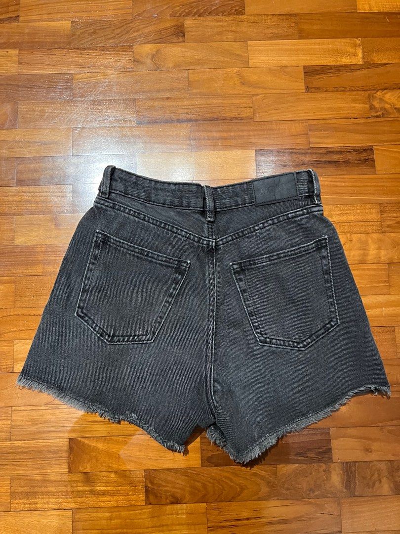 Monki High Waisted Denim Shorts in Washed Black