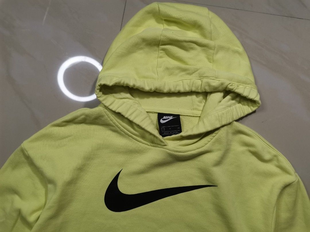Nike Big Swoosh Hoodie Big Logo kuning lemon, Fesyen Wanita