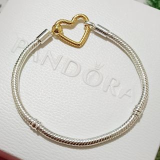 Pandora two toned heart lock Pandora snakechain bracelet gold & silver tone