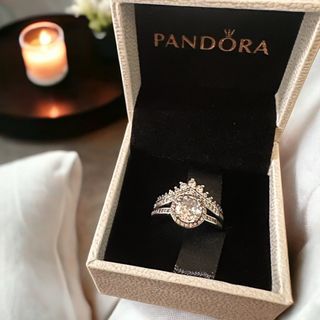 Pandora wishbone ring with one big stone elegant ring in silver