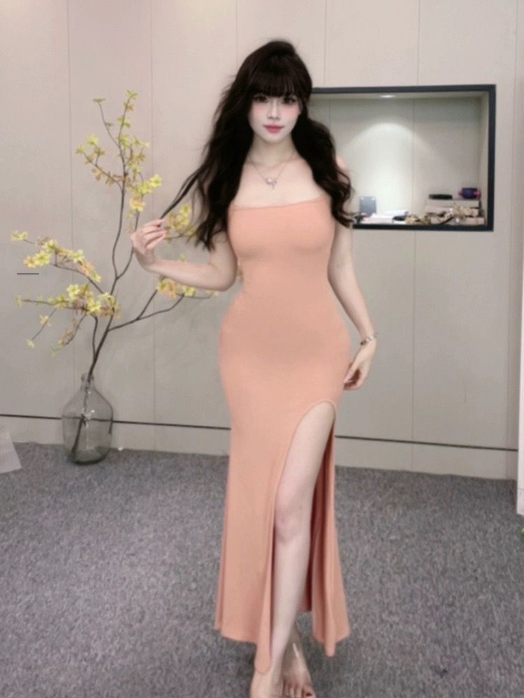 beige midi bodycon dress Skims