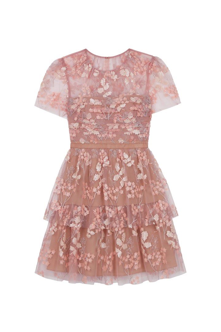 Self portrait tiered pink mesh lace pink mini dress, Women's Fashion,  Dresses & Sets, Dresses on Carousell