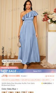 SHEIN One Shoulder Dusty Blue Long Gown