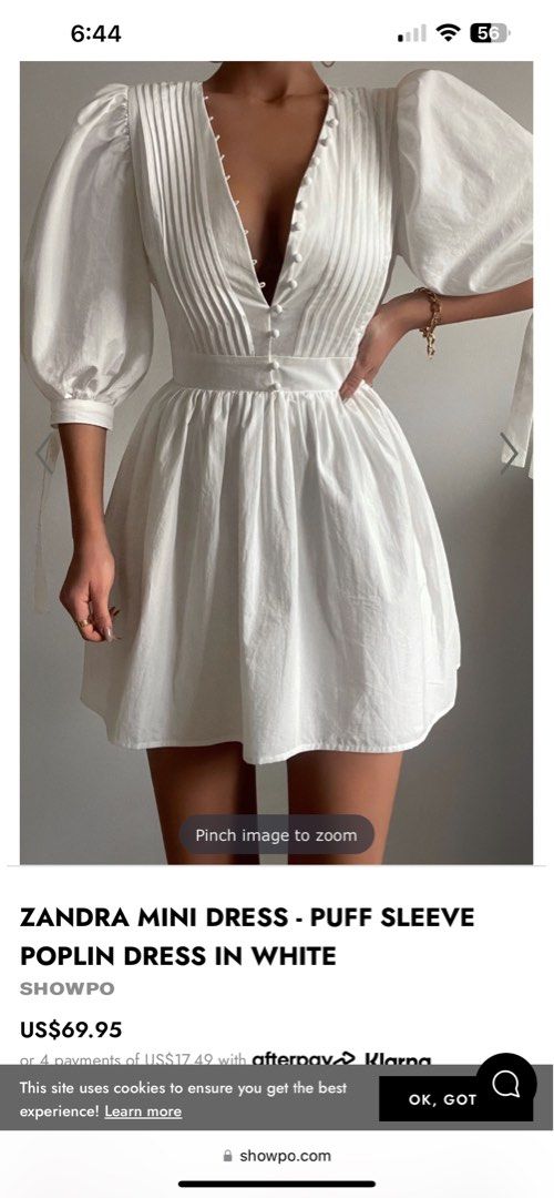 showpo zandra mini dress NWT Showpo Zandra Mini Dress Puff Sleeve Poplin Dress Beige Babydoll Dress Sz 0