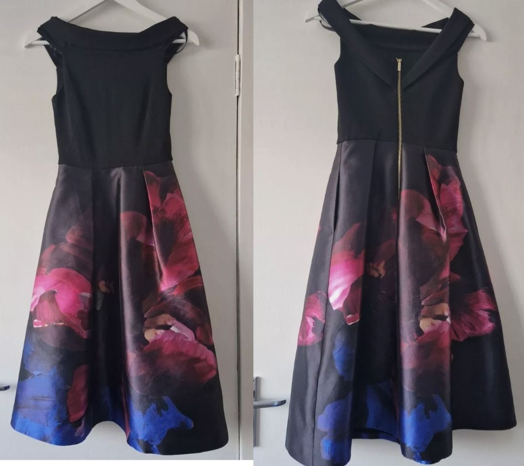 SIZE 0 TED BAKER OFF SHOULDER FIT AND FLARE DRESS