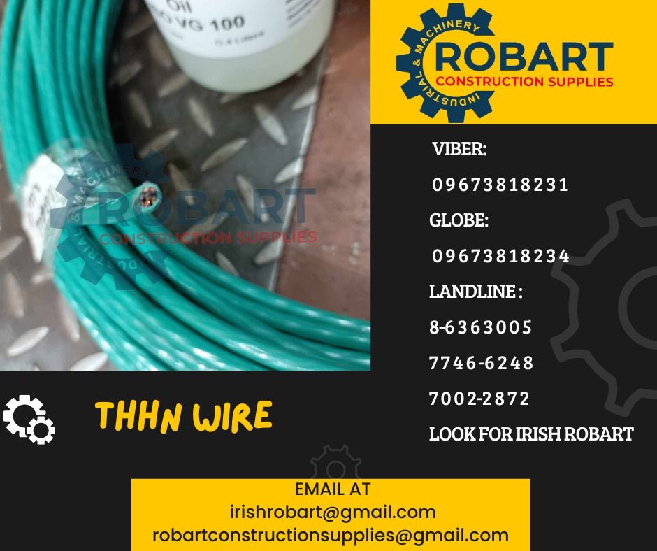 THHN Wire (Category: Construction Tools & Equipment) located in Manila. Submitted by irishrobart_22 (Listing ID 1304799051, Image 1). Description: THHN Wire Brand: Philflex Size: 14mm2 SEND US MESSAGE FOR INQUIRIES ‼️‼️ LOOK FOR IRISH ROBART VBR : 0 9 6 7 3 8 1 8 2 3 1/ 0 9 6 7 3 8 1 8 2 3 4 LANDLINE 8-6 3 6 3 0 0 5 / 7 7 4 6 -6 2 4 / 7 0 0 2-2 8 7 2 GMAIL: I R I S H R O B A R T @ G M A I L . C O M Office Address: 1405 Yuseco St. Sta Cruz Manila 