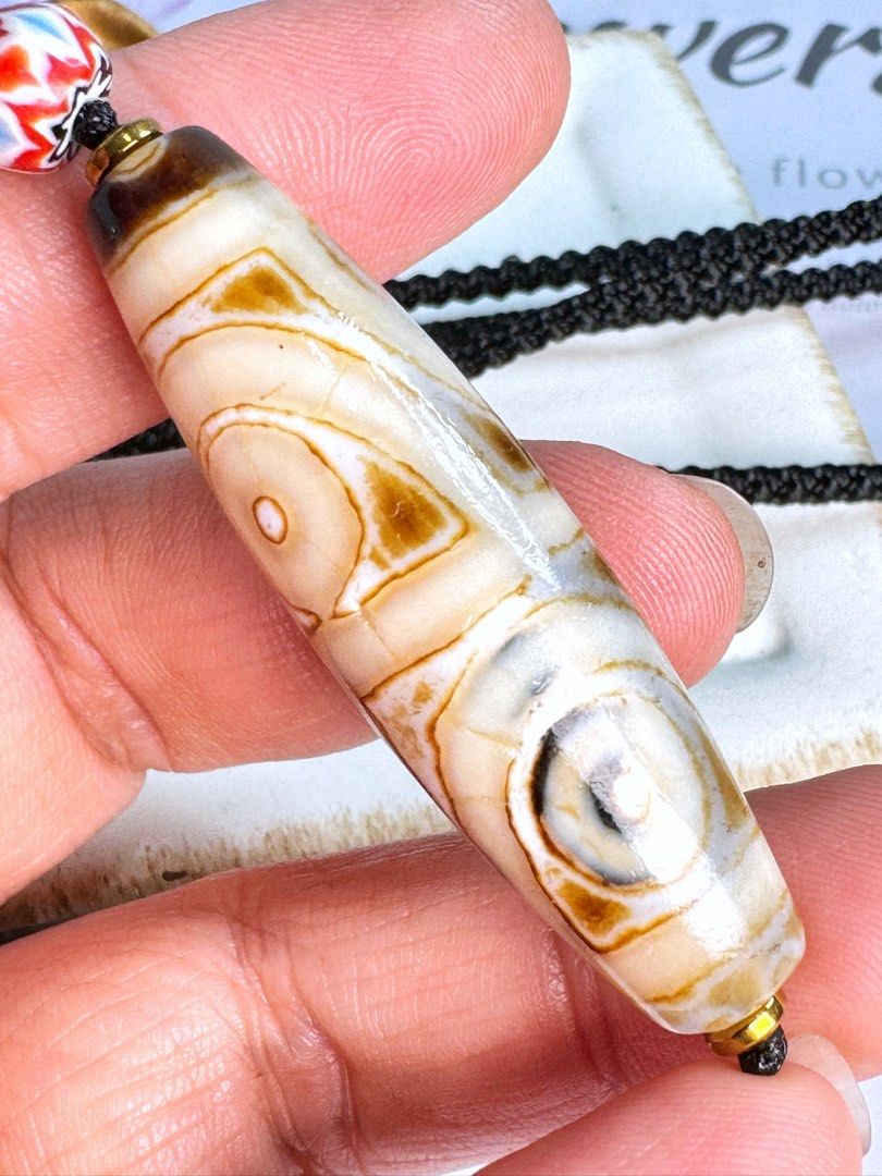 Tibetan Dzi Beads Four Eyed Dzi Beads Necklaces 藏传老矿钙化