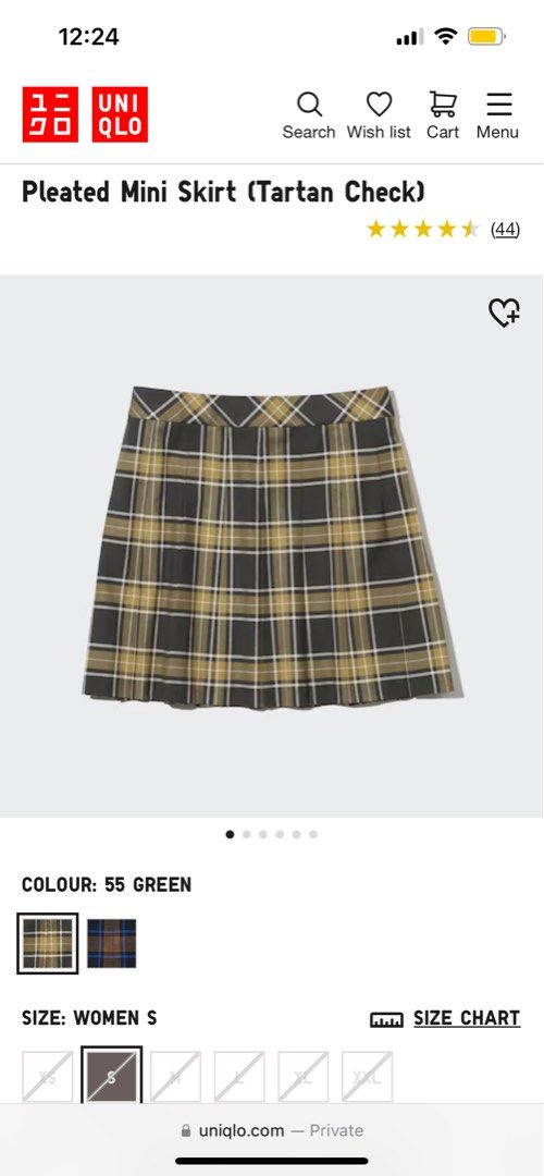 Uniqlo Pleated Mini Skirt (Tartan Check Green), Women's Fashion