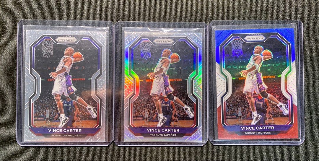 Vince Carter Prizm Parallels lot (Category: Raw Singles) located in Quezon City. Submitted by glenventura24 (Listing ID 1304933071, Image 1). Description: Vince Carter Prizm Parallels lot - Base, Silver, RWB - ₱250 only.