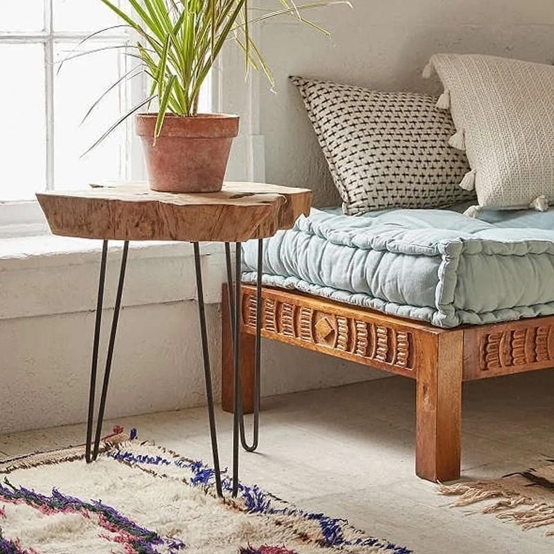 VS1756 Natural Wood Slab Side Table Stool, Furniture Home