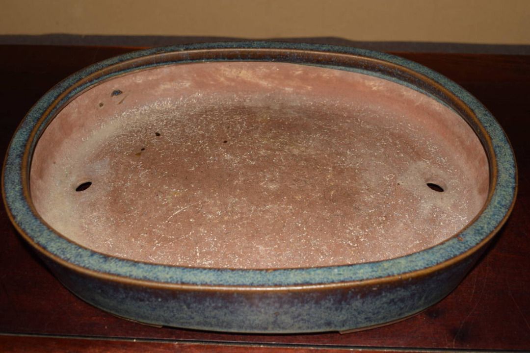 萬寶順記】中國清代中期古盆器紫砂海鼠釉窯變切立楕円盆栽中古鉢 
