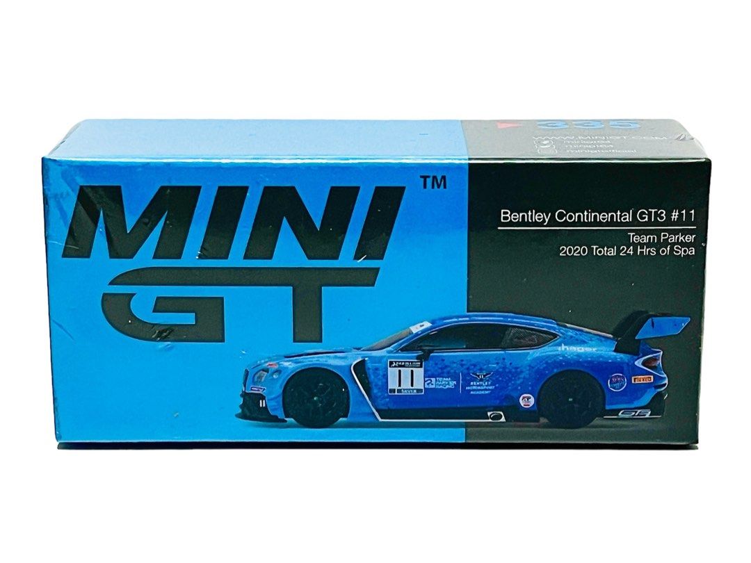 全新未開封MiniGT No. 335 Scale 1:64 1/64 比例Mini GT 合金車仔賓利Bentley Continental GT3  #11 Team Parker 2020 Total 24 Hrs of Spa 右軚版