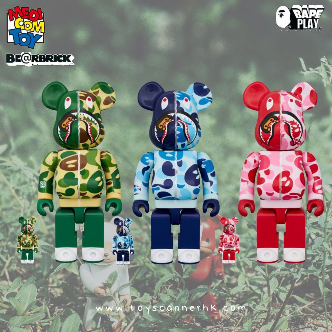 預訂Pre-Order) BE@RBRICK set of 3box BABY MILO(R) CAMO SHARK 100% u0026 400%  BEARBRICK A BATHING APE BAPE 猿人not 70% 1000%