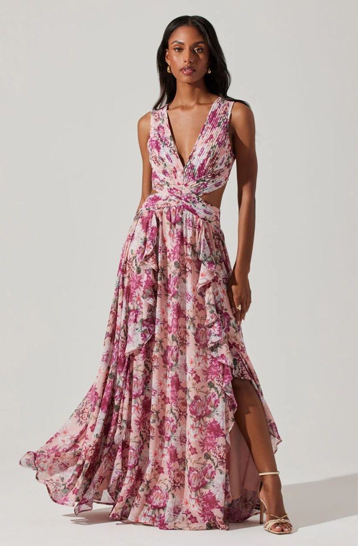 Floral ruched front maxi dress astr the label top
