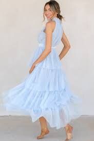 Baby blue high neck long sleeve ankle length dress Carousell