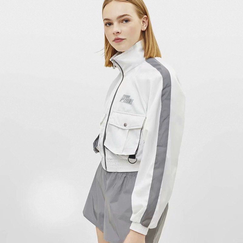 Bershka Reflective Collared Cropped Windbreaker/Jacket, Women's