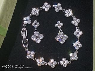 VCA inspired bracelet and ring set moissanite stones