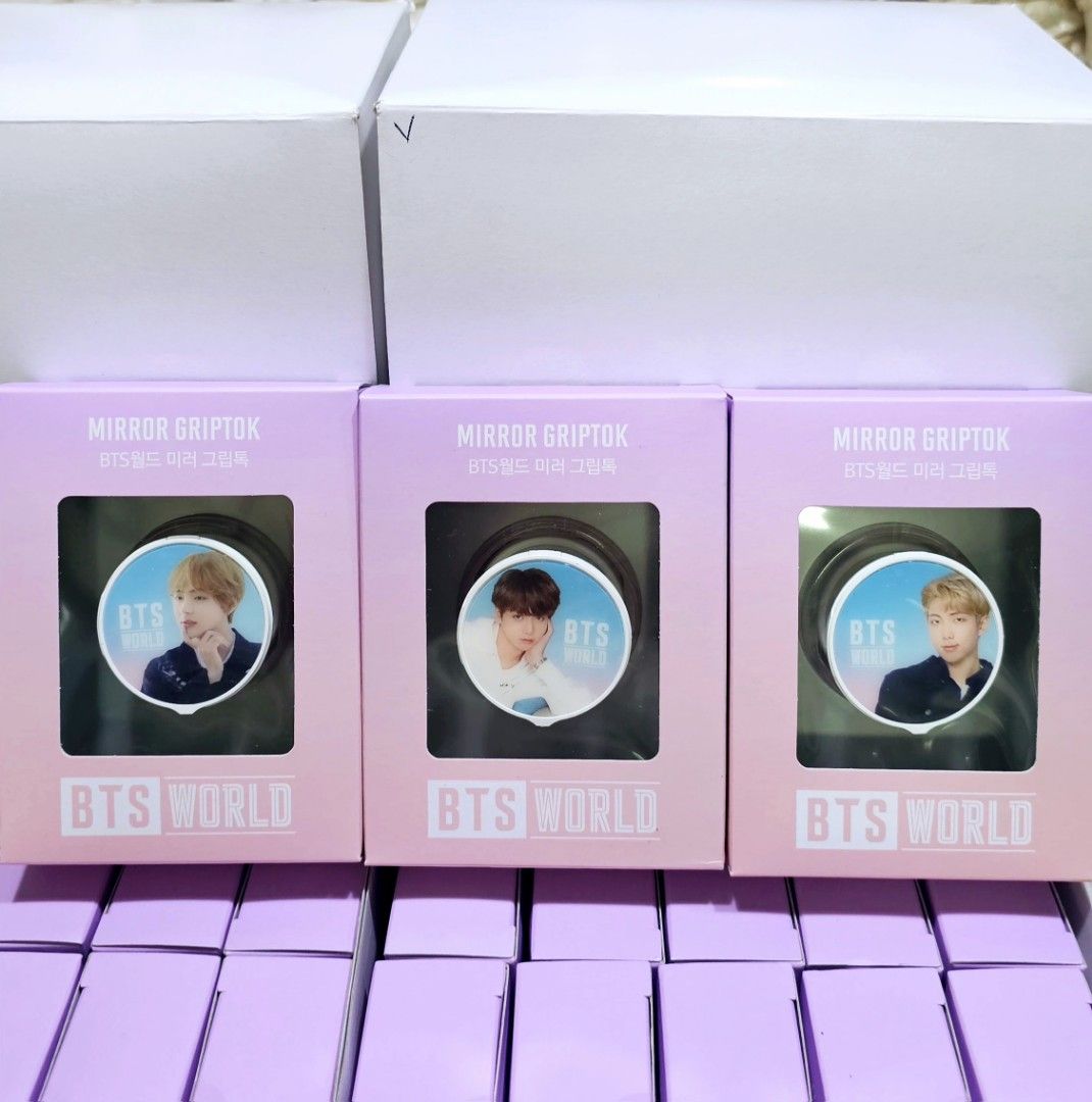 BTS WORLD MIRROR GRIPTOK (Category: K-Wave Merchandise) located in Manila. Submitted by ana_essentials56 (Listing ID 1305003007, Image 1). Description: BTS WORLD MIRROR GRIPTOK available: V, RM,JHOPE, JIMIN, JIN, SUGAR limited stocks si Jung Kook-SOLD OUT! This Product includes a BTS WORLD GAME COUPON. Handling Precautions: -Do not use the product for purposes other than what it was intended for. -Be careful not to bite it or put it in your mouth