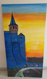 Castle Sunset - Painting on a Large Canvas Board