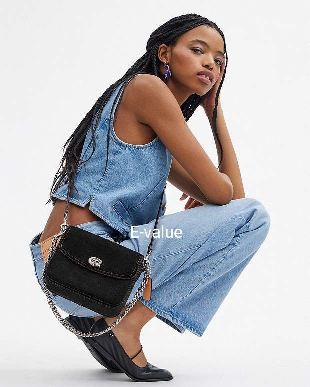 Coach Original Denim Black Denim Blue Cassie Crossbody Bag 19 Turnlock Button Crossbody With Chain Shoulder Top Handle Bag For Women Come With Complete Set Suitable For Gift Luxury Bags