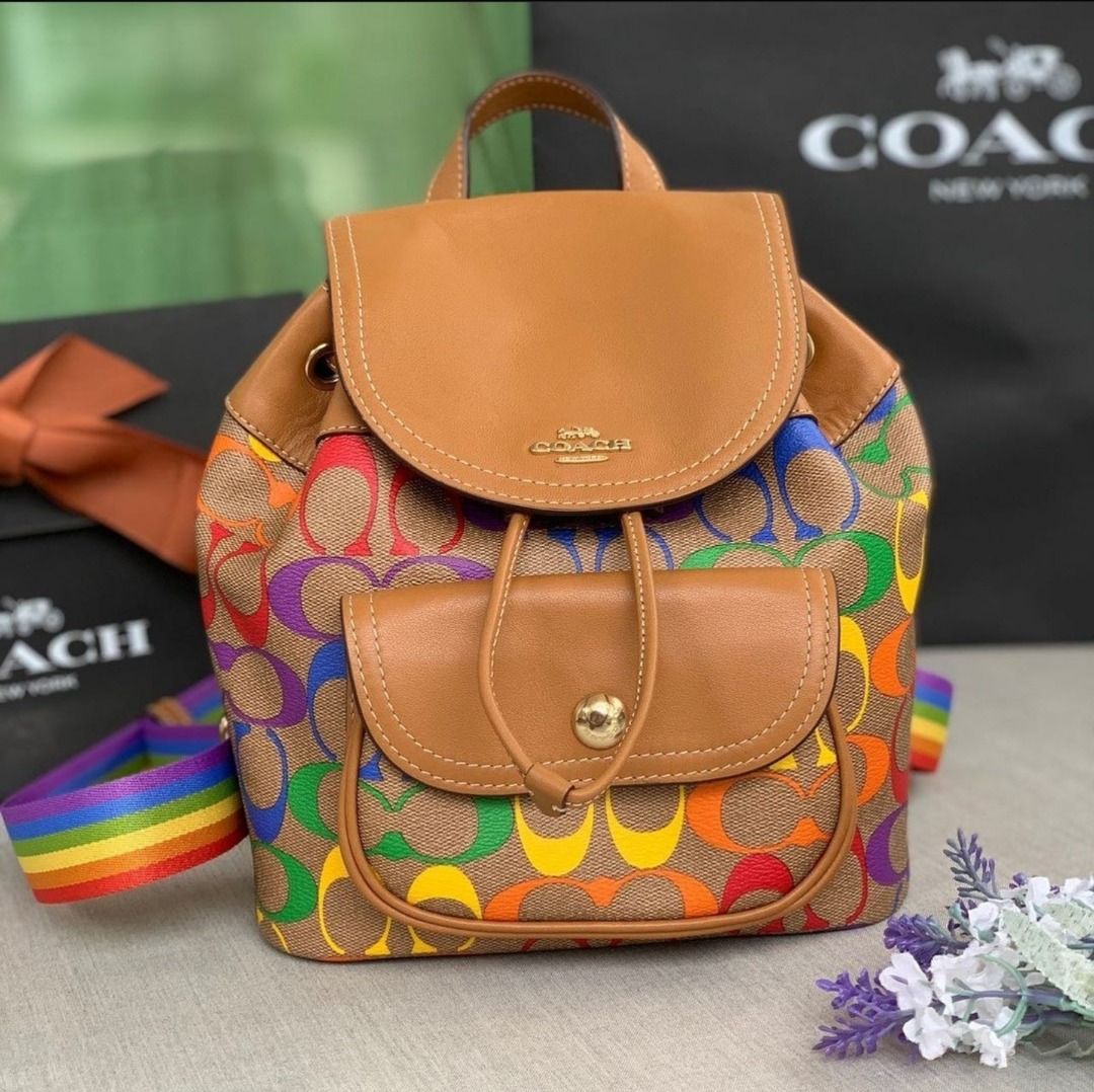 Coach Pennie Backpack 22 In Rainbow Signature Canvas (Women  display picture 3
