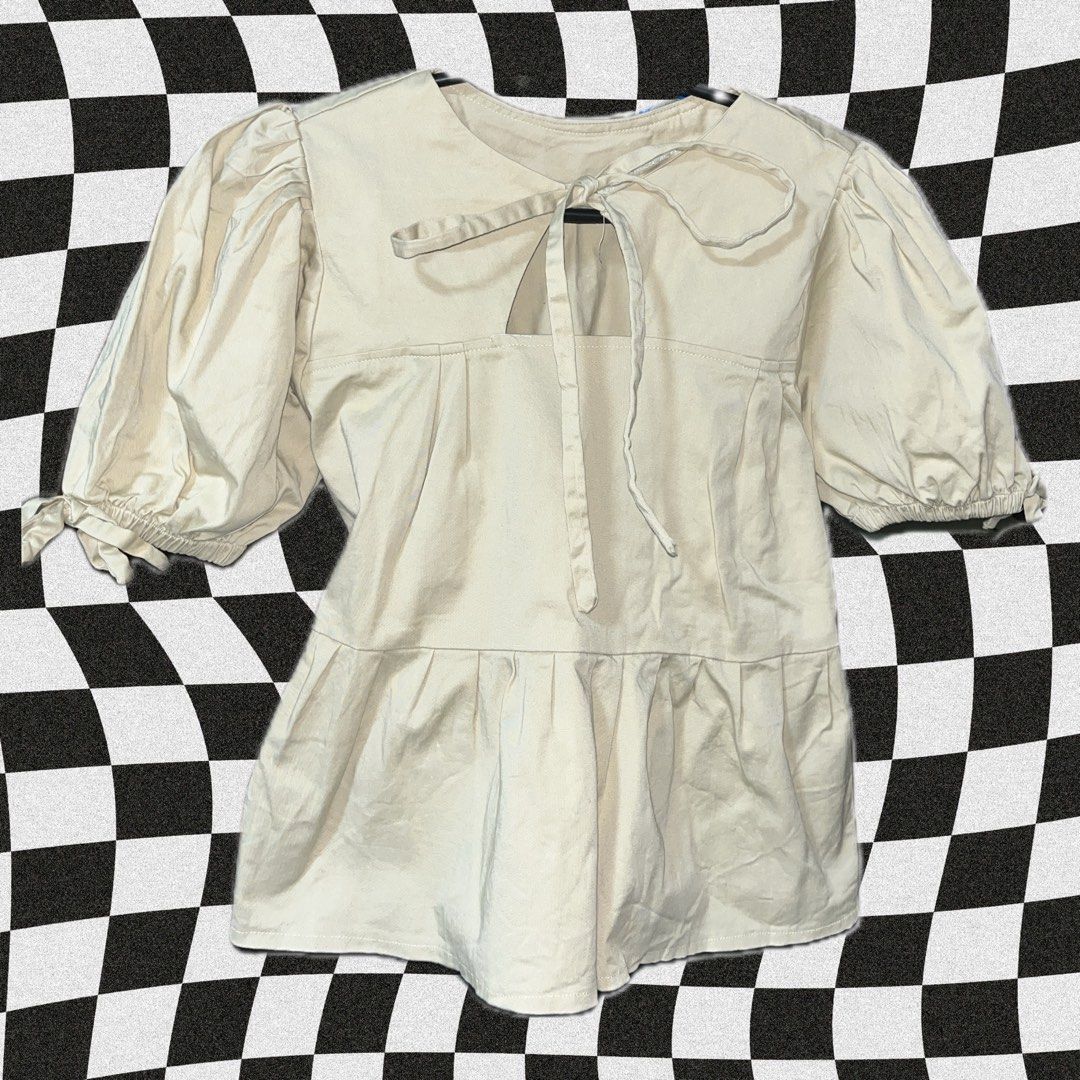 B1T2 🎀 Cottagecore Blouse with Ribbons (set) (Category: Blouses) located in Mandaluyong City. Submitted by declutterlover (Listing ID 1303308026, Image 1). Description: 250 for 3 pieces!! 🫶🏼 Perfect for the ‘put ribbons everywhere’ era hehe For XXS-XS gurlies Tags: Not Zara, H&M, Uniqlo, Zalora, Shein, Bershka, Pull&Bear.