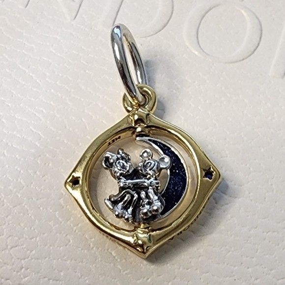 Disney Mickey Mouse & Minnie Mouse Two-tone Spinning Moon Dangle Charm ...