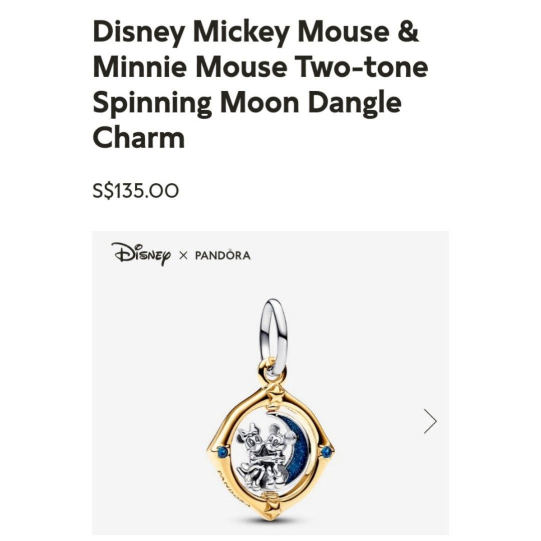 Disney Mickey Mouse & Minnie Mouse Two-tone Spinning Moon Dangle Charm ...