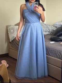 Dusty blue halter tule dress
