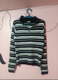 GU by Uniqlo quarter zip knitted sweater black and white striped