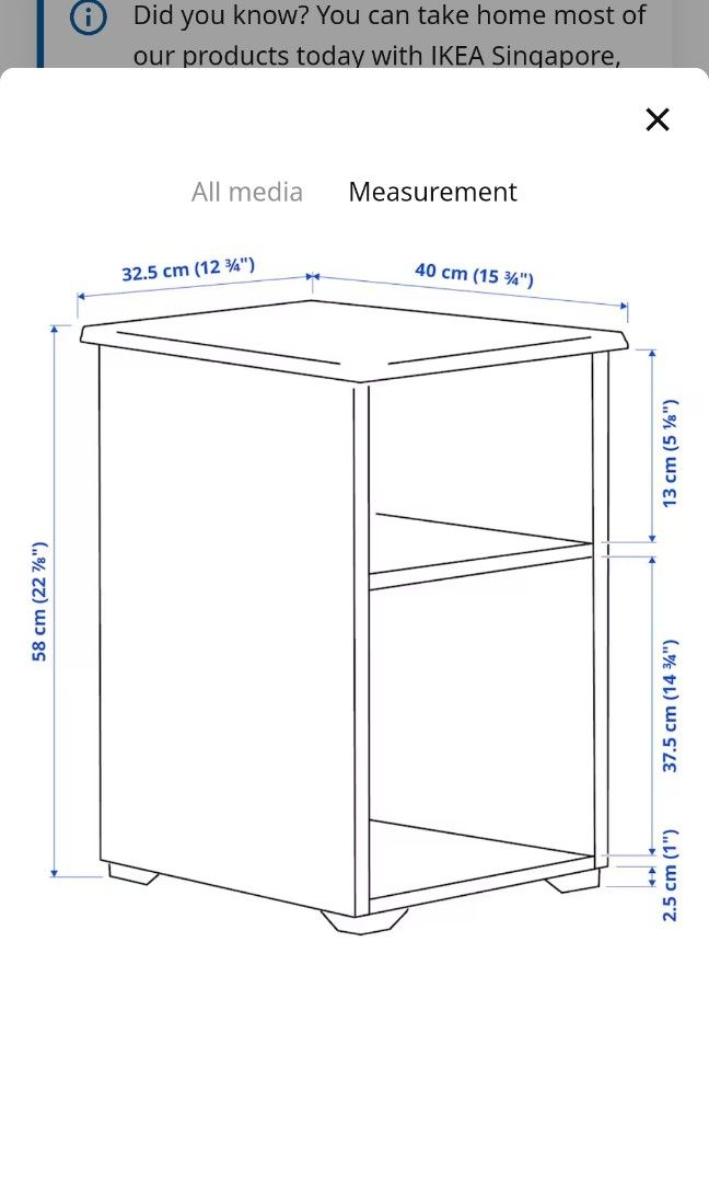 IKEA side table (Category: Tables & Sets) located in Singapore. Submitted by kaddons (Listing ID 1305084905, Image 2). Description: see pictures for description and size.