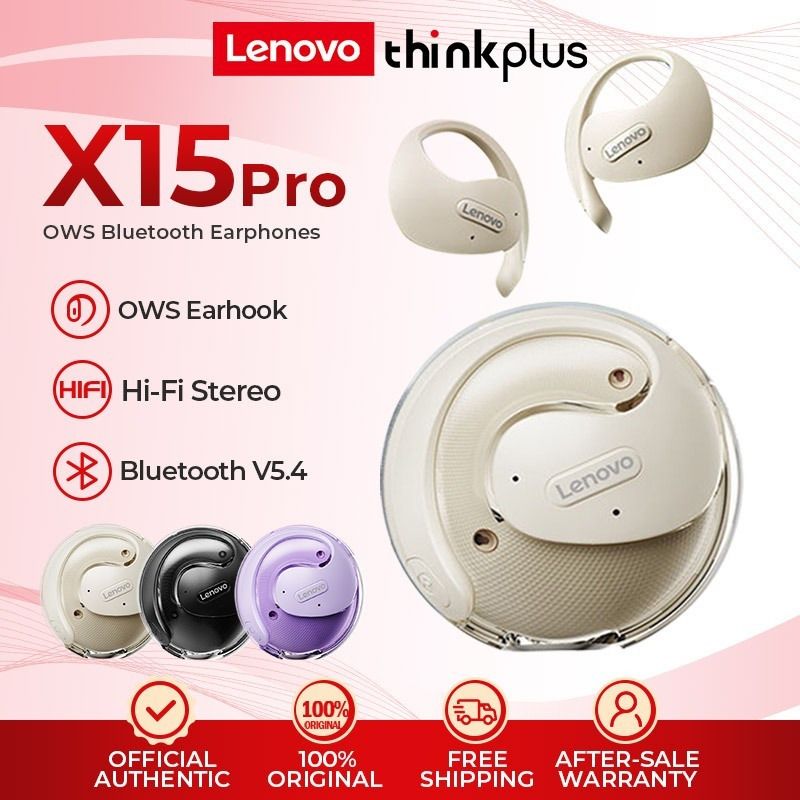 Lenovo Thinkplus X15 Pro Bluetooth 5.4 Open Wear Sports Earphones – Wireless Earbuds (Black/Purple/White)