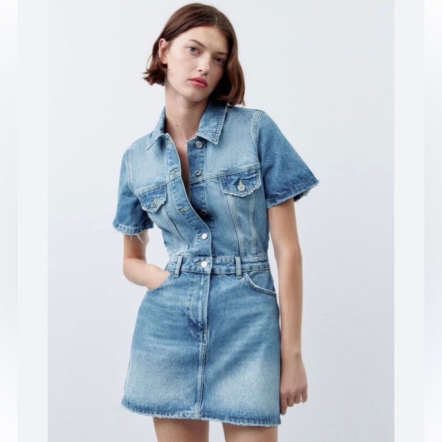 Zara mini denim dress deals