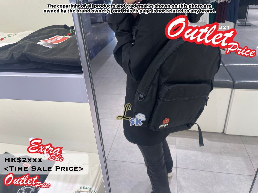 Pre Order Time Sale Price Unisex KENZO Backpack Flower Logo 1 One Outside Pocket 2 Two Outside Pockets Black Nylon 1 2