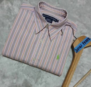 Ralph Lauren pink green stripes long-sleeves polo