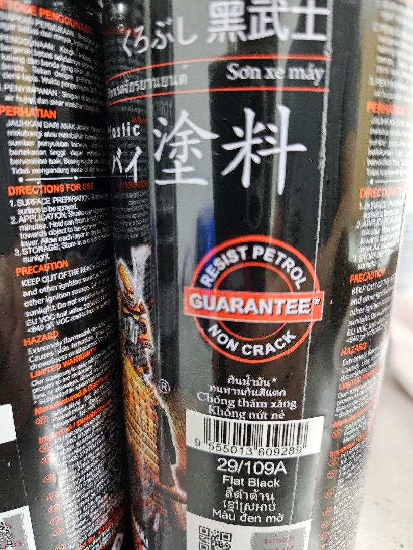 Samurai spray paint flat black, Motorcycles, Motorcycle Accessories on