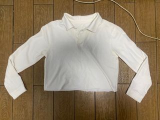 white cropped long sleeve polo top