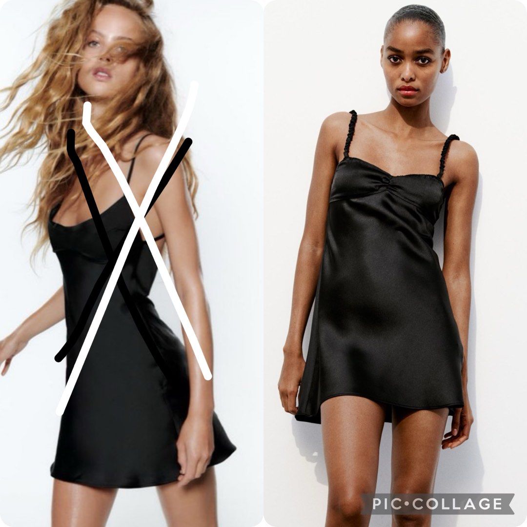 Zara old new season mini satin slip dress black bow
