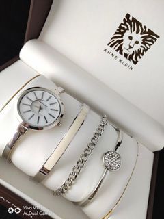 Anne Klein [SILVER] Bangles and Watch (4 in 1)