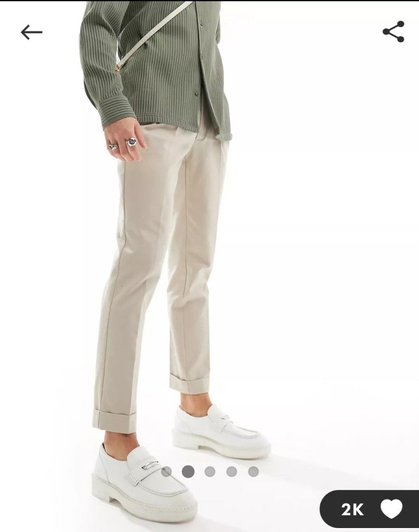ASOS Smart Premium Slim Fit Pleated Chinos with Turn Ups Men s Fashion Bottoms Chinos on Carousell