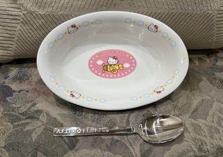 Authentic sanrio hello kitty ceramic plate with spoon
