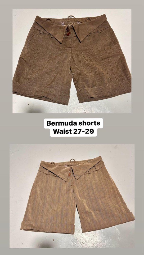 Bermuda shorts (Category: Shorts) located in Quezon City. Submitted by leilopez (Listing ID 1305166508, Image 1). Description: 👉🏼400 each High quality material Can also be adjusted to digf length. Waist 27-29in Length 16in .