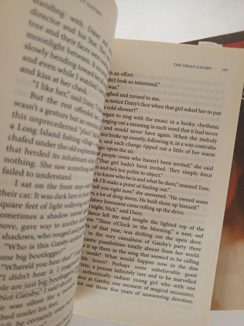 Great Gatsby, like new (Category: Storybooks) located in Manila. Submitted by atelier_88 (Listing ID 1305218763, Image 3). Description: Classics books -The Great Gatsby [sold] Wuthering Heights [sold] The Odyssey authentic, no writings or markings inside pages complete pages paperback covered with plastic.
