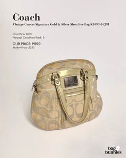 Coach Vintage Canvas Signature Gold & Silver Shoulder Bag K1093-16291