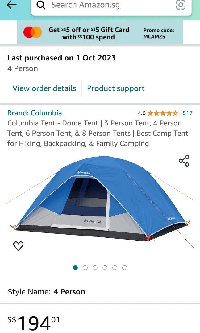 Columbia Dome Tent 4 Person Camp Tent for Hiking Backpacking Family Camping